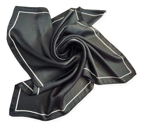 Pañuelo Silk Feeling - 70x70cm - Línea Blanca Fondo Negro