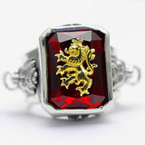 Anillo De Piedra De Estrás Rojo Grande Para Hombre  Danza De