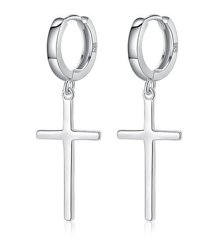 Aretes Arracadas Huggies Cruz Plata Ley 925 Certificada