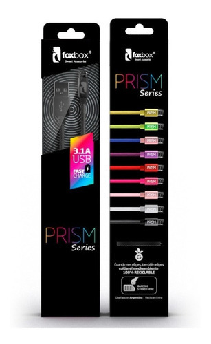 Cable iPhone Reforzado Carga Rapida Foxbox Prism 1,25 Mts Color Negro