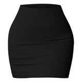 Minifalda Tipo Lápiz Bodycon Básica Elástica De Cintura Alta