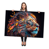 Tela Quadro Colorido Decorativo Grande Sala Leão Arte 100x70