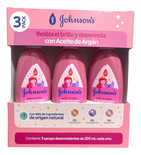 Spray Desenredante Johnson's Gotas De Brillo 3 Pzas De 200 