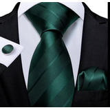 Set Matrimonio Corbata Pañuelo Y Colleras. Elegante. Verde 