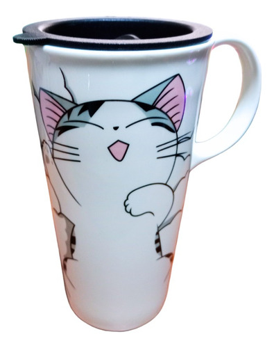 Taza Vaso Termico Ceramica Tapa Cafe Te Gatito Kwai