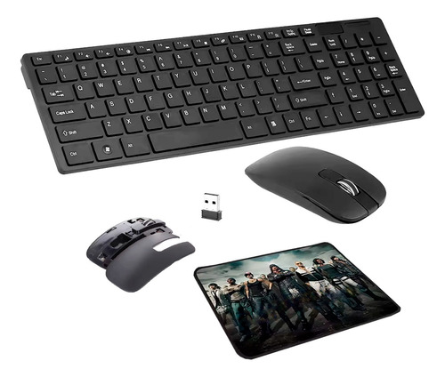 Teclado Qwerty E Mouse Wireless Usb Pc Notebook + Mouse Pad