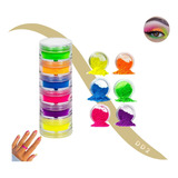 Pack X6 Pigmentos Polvos Neón Flúo Para Uñas Maquillaje