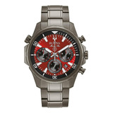 Reloj Bulova 98b350 Men's Marine Star 'serie B' Cronógraf Color De La Correa Gris Color Del Bisel Negro Color Del Fondo Rojo