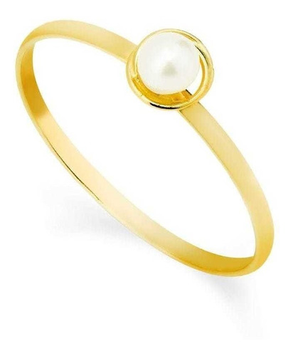 Anel Pérola Minimalista Em Ouro Amarelo Delicado 18k/750