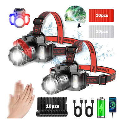 2 Pzs Lámpara De Cabeza Para Campismo Minera Accesorios Tacticos De Led Inducción Recargable Impermeable Con 5 Modos + 10 Pzs Clip Para Faro Casco + 20pzs Reflejante Precaución Calcomanias | MercadoLibre