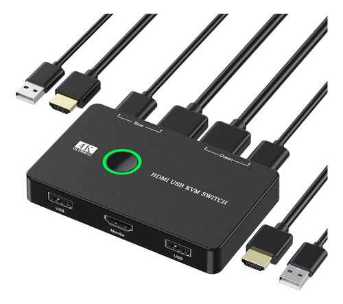 Kvm Switch Conmutador Para 2 Computadoras, Hdmi 4k