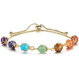 Manifo Pulsera De 7 Cristales De Chakra, Oro De 14 Quilates,