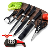 Jogo De Facas Inox Profissional Kit 6 Peça Faqueiro Cozinha 