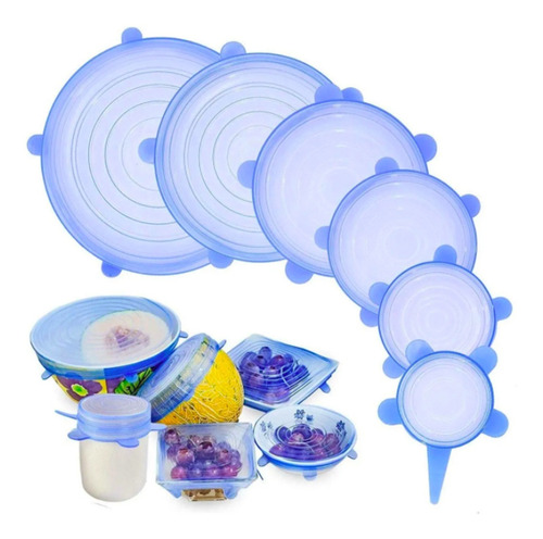 Tapas Elásticas De Silicona Azul, 6 Piezas