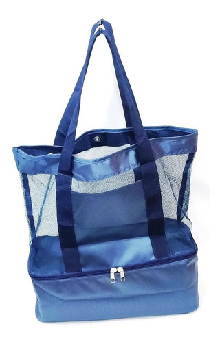 Bolsa Azul Marinho Praia E Piscina Térmica Tela Nylon Alça 