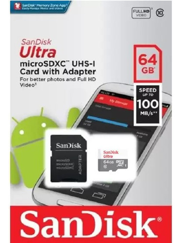 Cartão De Memória Sandisk 64gb + Adaptador P/câmeras Wi-fi