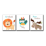 Triptico Cuadros Niños 40x30 Cms Set4 Leon Buho Alce