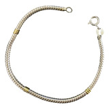 Pulsera Clapton Redonda Maciza Pesada 3mm De Plata 925 Y Oro