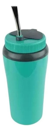 Copo Térmico Para Tererê 650ml Unitermi Com Canudo Portátil Cor Verde Lisa