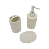 Kit Banheiro Lavabo 3 Peças Cerâmica Com Porta Escova Branco