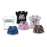 Kit 6 Peças Conjunto Juvenil Menina Shorts E Blusa