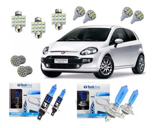 Kit Lampadas Super Brancas Punto 2008 2009 2010 2011 Techone