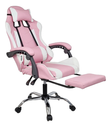 Cadeira Para Gamer Rosa Com Apoio Para Os Pés Velve Cg2.07