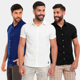 Kit Camisa Masculina Casual Social Slim Fit Bamborra - 3un