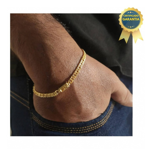 Pulseira Masculina Moeda Antiga Banhada A Ouro 18k  4mm