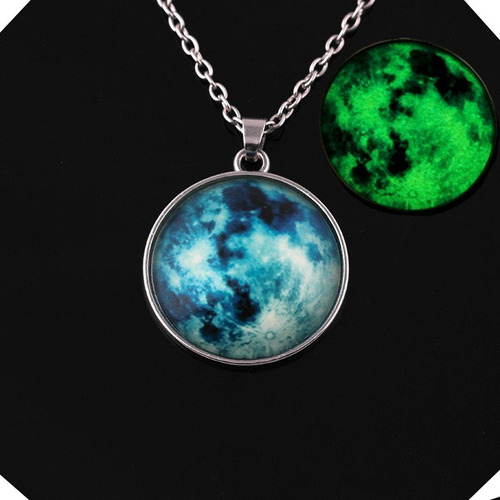 Collar Dije Luna Llena Luminoso Luz Brillante En Oscuridad