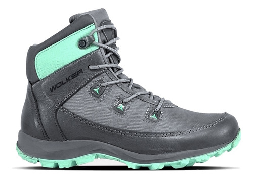 Botas Outdoor Para Mujer, Wolker Jumper Gris / Menta, Cuero