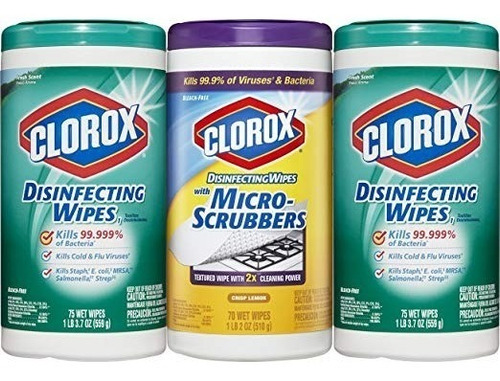 Set De  3 Botes De Toallas Desinfectantes 99% Clorox 