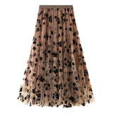 Women's Long Tulle Tutu Skirt A Skirt 3d Flower Embroi