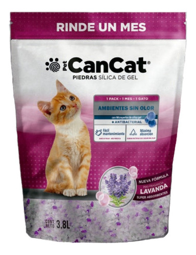 Piedras Para Gatos Sílica De Gel Lavanda Cancat 3.8 Litros