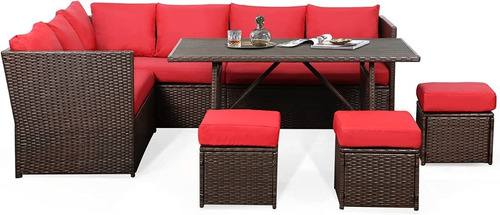 Juego De 7 Muebles Para Patio Cojines Color Rojo Marca U-max