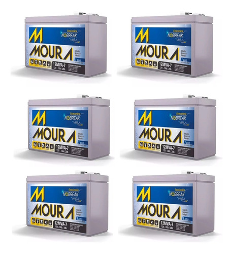 Kit Com 6 Bateria Moura 12v 7a Cerca/alarme/nobreak