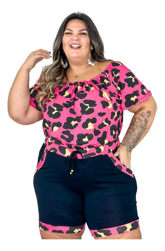 Short De Malha Em Animal Print Plus Size