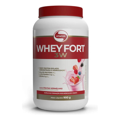 Whey Protein Vitafor Whey Fort 3W 900g Sabor Frutas Vermelhas | Frete grátis