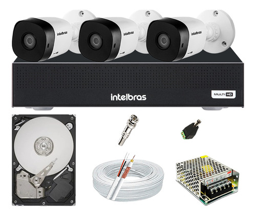 Kit Cftv 3 Câmeras Intelbras Hdcvi E Dvr 8 Canais Completo 