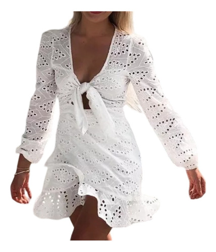 Vestido Feminino Branco Laise Lese Réveillon Amarração Nó 