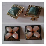 Lote 2 Pares Aros Antiguo Piedras Rosa Y Piedras Esmeralda  