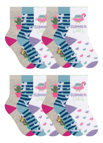 12 Pares Meia Infantil Selene Estampada Calcanhar Verdadeiro