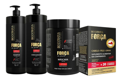 Kit Força Com Pimenta 3 Prod + Suplemento 60cap Bio Extratus