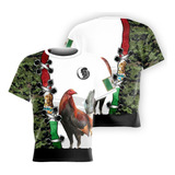 Playera Pd26 Con Diseño Mexicano De Gallo Rojo, Camuflado