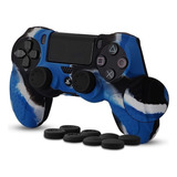 Ps4 Funda Expert Silicona Playstation 4 + 8 Grips Color Azul Camuflaje