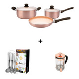 Set De Ollas Hudson Cafetera Antiadherente Cobre Utensilio