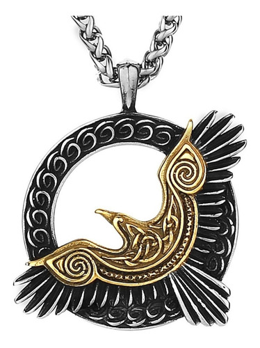 Collar Vikingo Águila Mitología Nudos Color Oro Acero Hombre