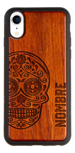 Funda Para iPhone Madera Calavera Personalizada Con Nombre