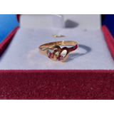 Anillo Doble Corazón Con Ruby Oro 18 Kilates 