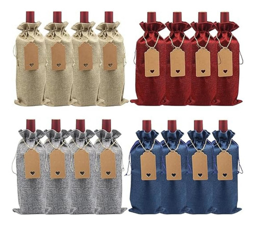 16 Bolsas De Regalo Yute Reutilizable Porta Botellas De Vino